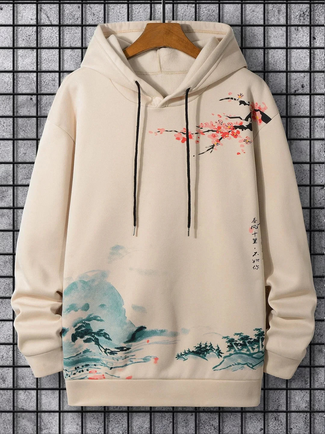 interesting Harajuku fashion design casual men's hoodie w/ autumn and winter natural scenery pattern