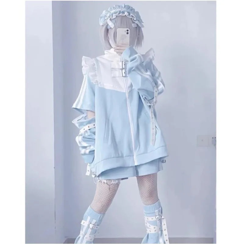 90s Harajuku Tenshi Kawaii Light Blue Pullover Coat