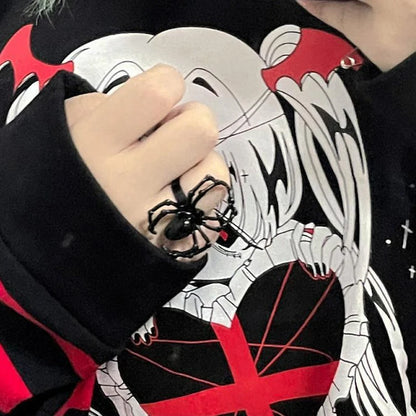 kawaii Cartoon Anime Print Hot Girl long-sleeved striped fake two-piece top