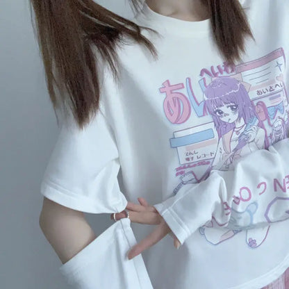 E Girl Anime Tshirt With Arm Cover Harajuku Kawaii Summer Tops