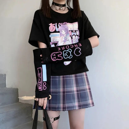 E Girl Anime Tshirt With Arm Cover Harajuku Kawaii Summer Tops