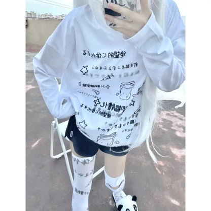 Long-sleeved Harajuku Cartoon Print