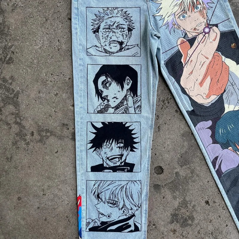 Harajuku Anime Hip Hop print pattern jeans
