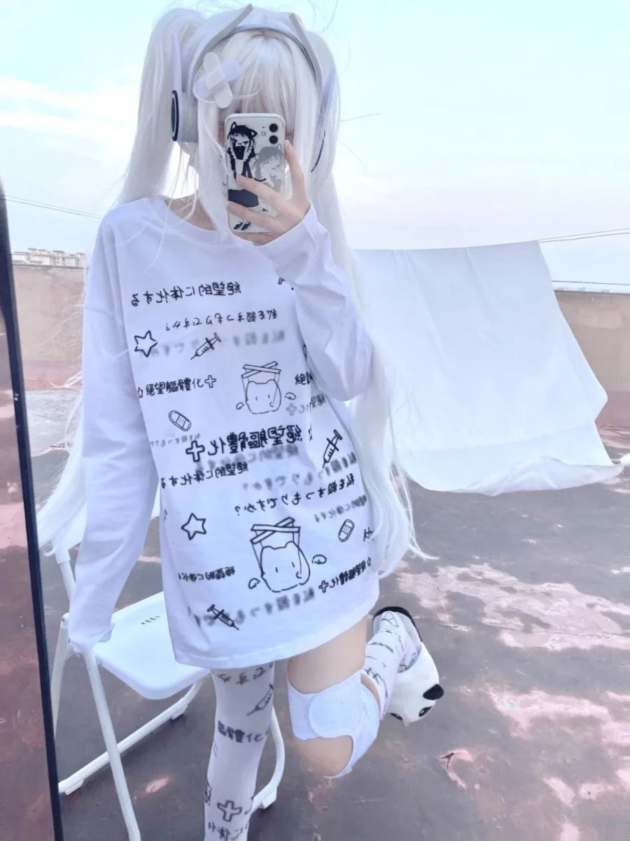 Long-sleeved Harajuku Cartoon Print