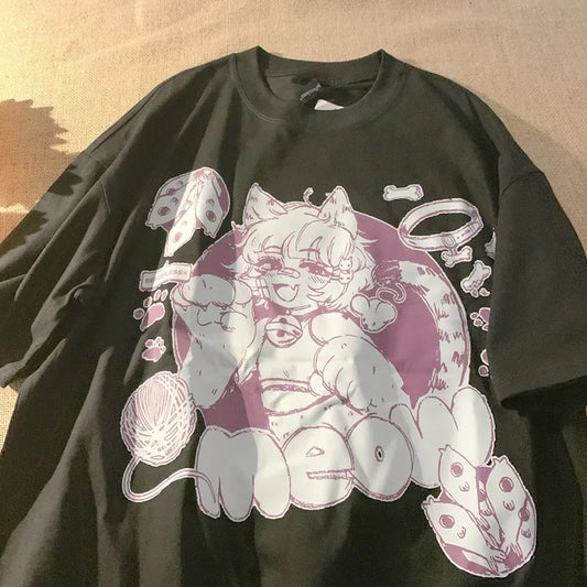 Second Element Girl Anime Print Short-sleeved T-shirt