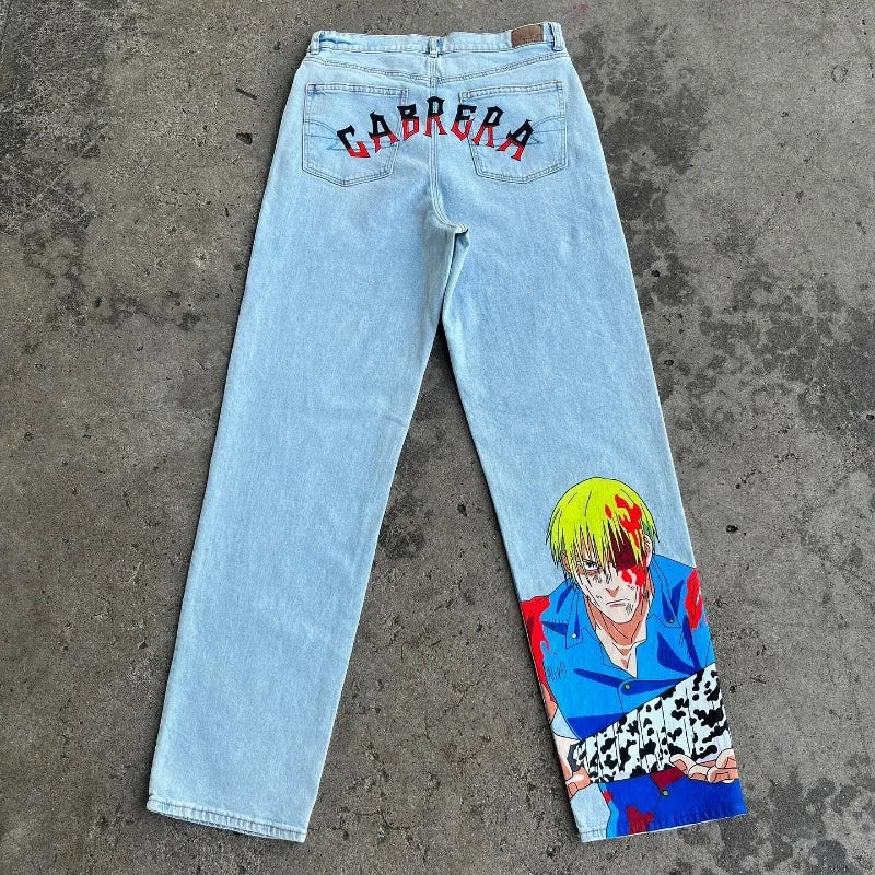 Harajuku Anime Hip Hop print pattern jeans