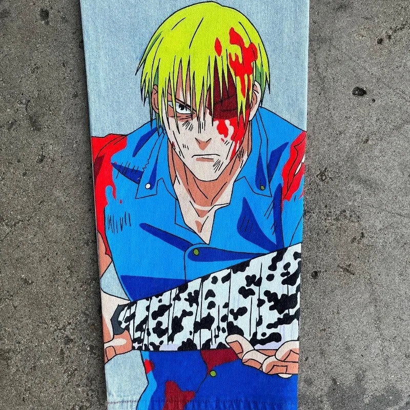 Harajuku Anime Hip Hop print pattern jeans