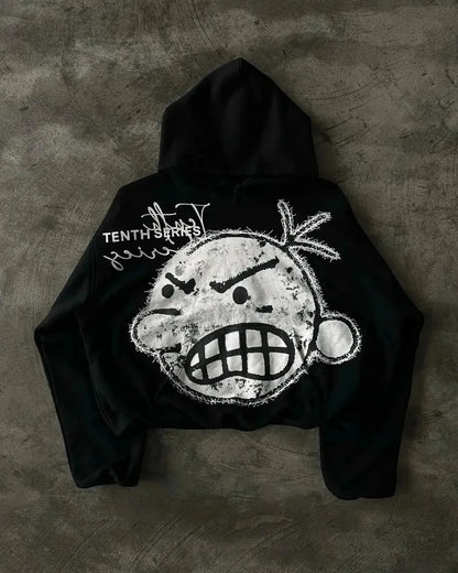 Harajuku Gothic Patchwork Embroidered Oversized Hoodies Retro Black Sweatshirts