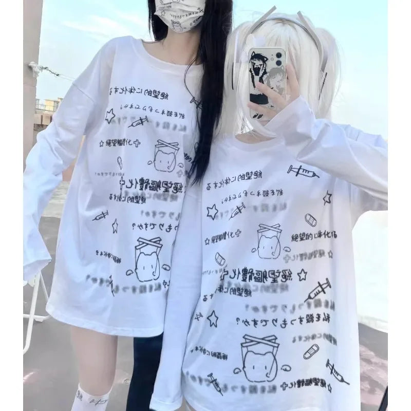 Long-sleeved Harajuku Cartoon Print