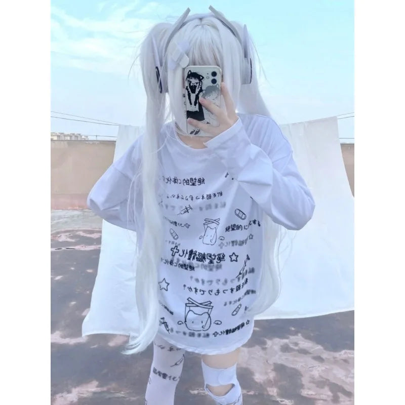 Long-sleeved Harajuku Cartoon Print
