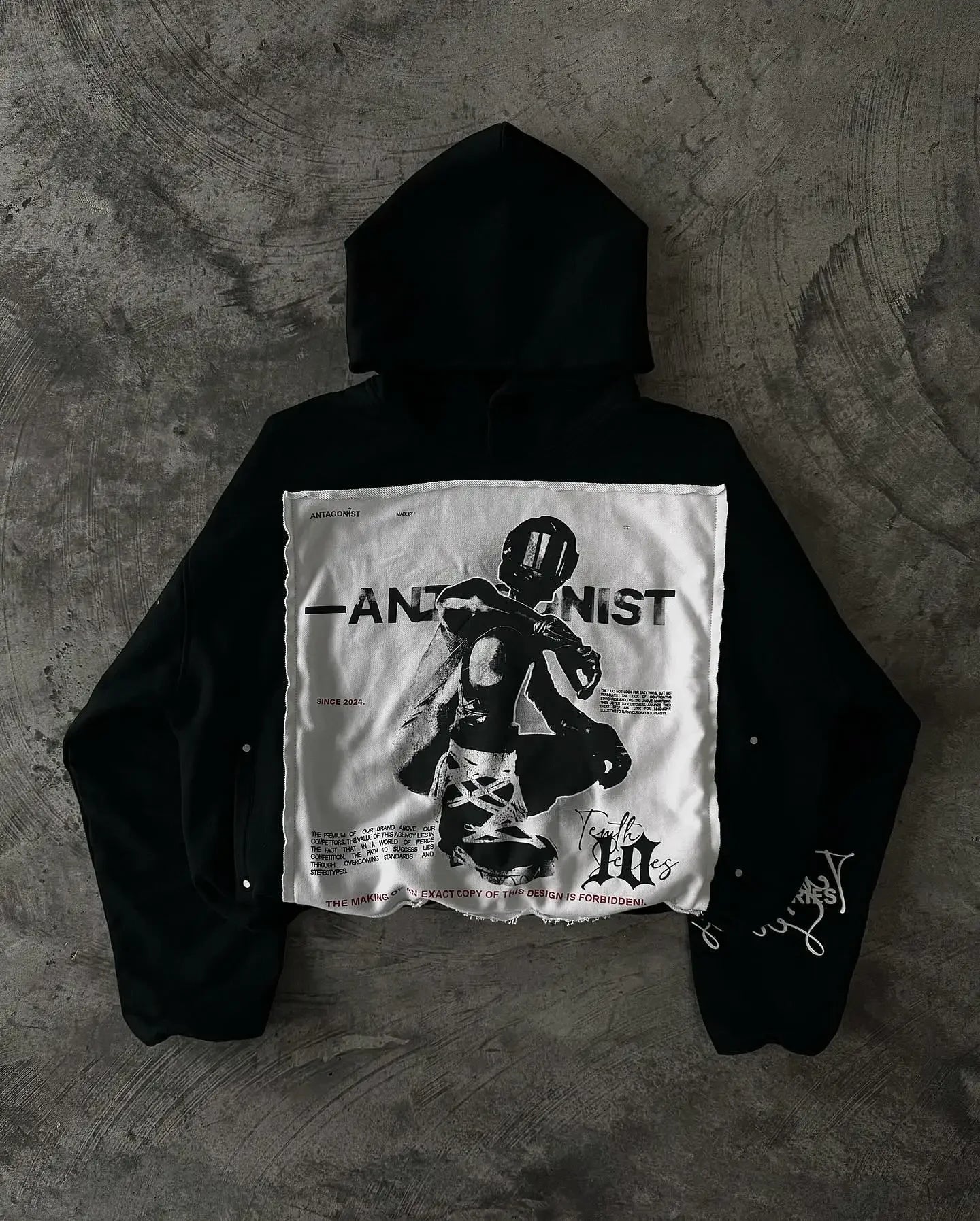 Harajuku Gothic Patchwork Embroidered Oversized Hoodies Retro Black Sweatshirts