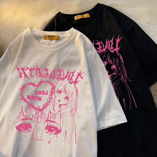Harajuku Loose Oversized T Shirt Summer Graphic Top Femme Japanese Streetwear
