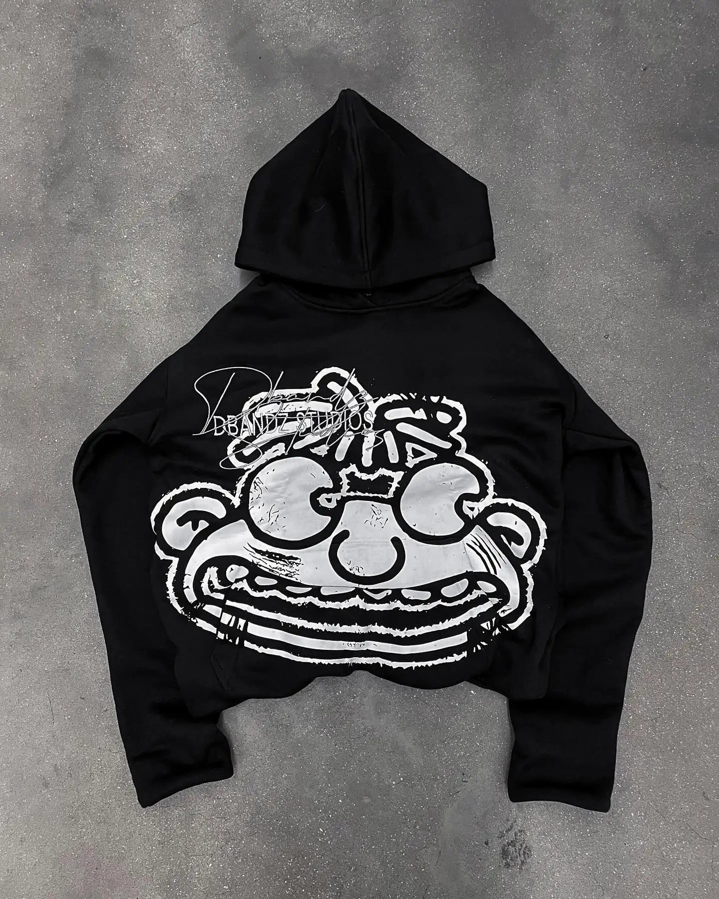 Harajuku Gothic Patchwork Embroidered Oversized Hoodies Retro Black Sweatshirts