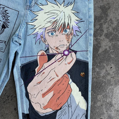 Harajuku Anime Hip Hop print pattern jeans