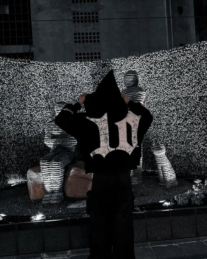 Harajuku Gothic Patchwork Embroidered Oversized Hoodies Retro Black Sweatshirts
