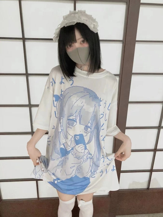 QWEEK Anime Print Harajuku Kawaii Sweet Girl Summer Tees