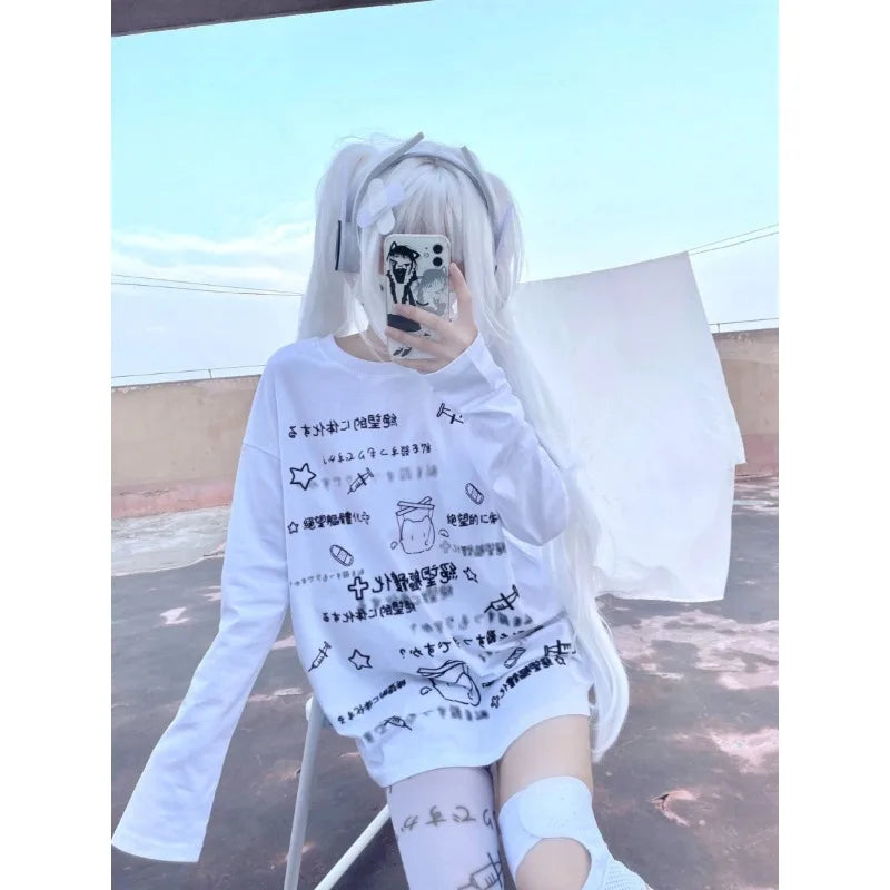 Long-sleeved Harajuku Cartoon Print