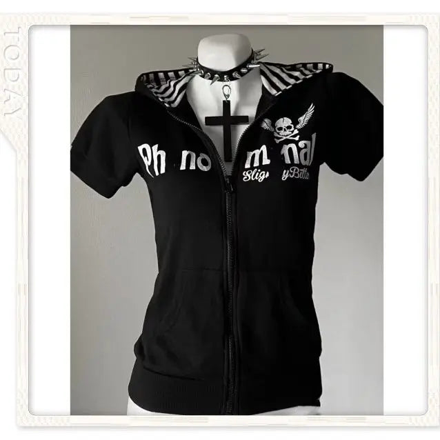 Women's Hoodie Skull Print Short Sleeve Zipper Sweatshirts