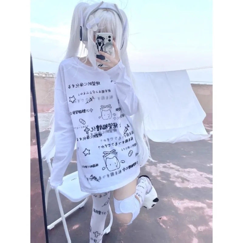 Long-sleeved Harajuku Cartoon Print