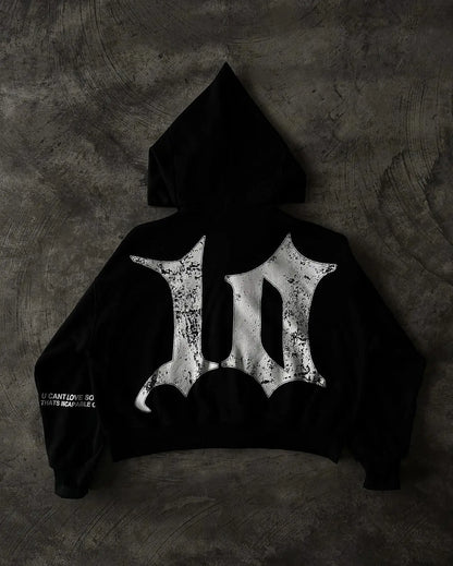 Harajuku Gothic Patchwork Embroidered Oversized Hoodies Retro Black Sweatshirts