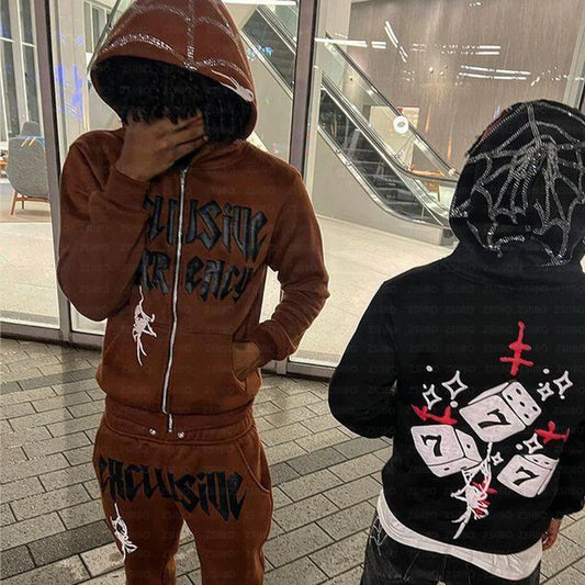 Diamond Printed Spider Hoodie Gothic Rhinestone