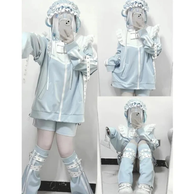 90s Harajuku Tenshi Kawaii Light Blue Pullover Coat
